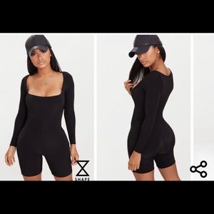 Square neck Slinky Black Romper/ Unitard